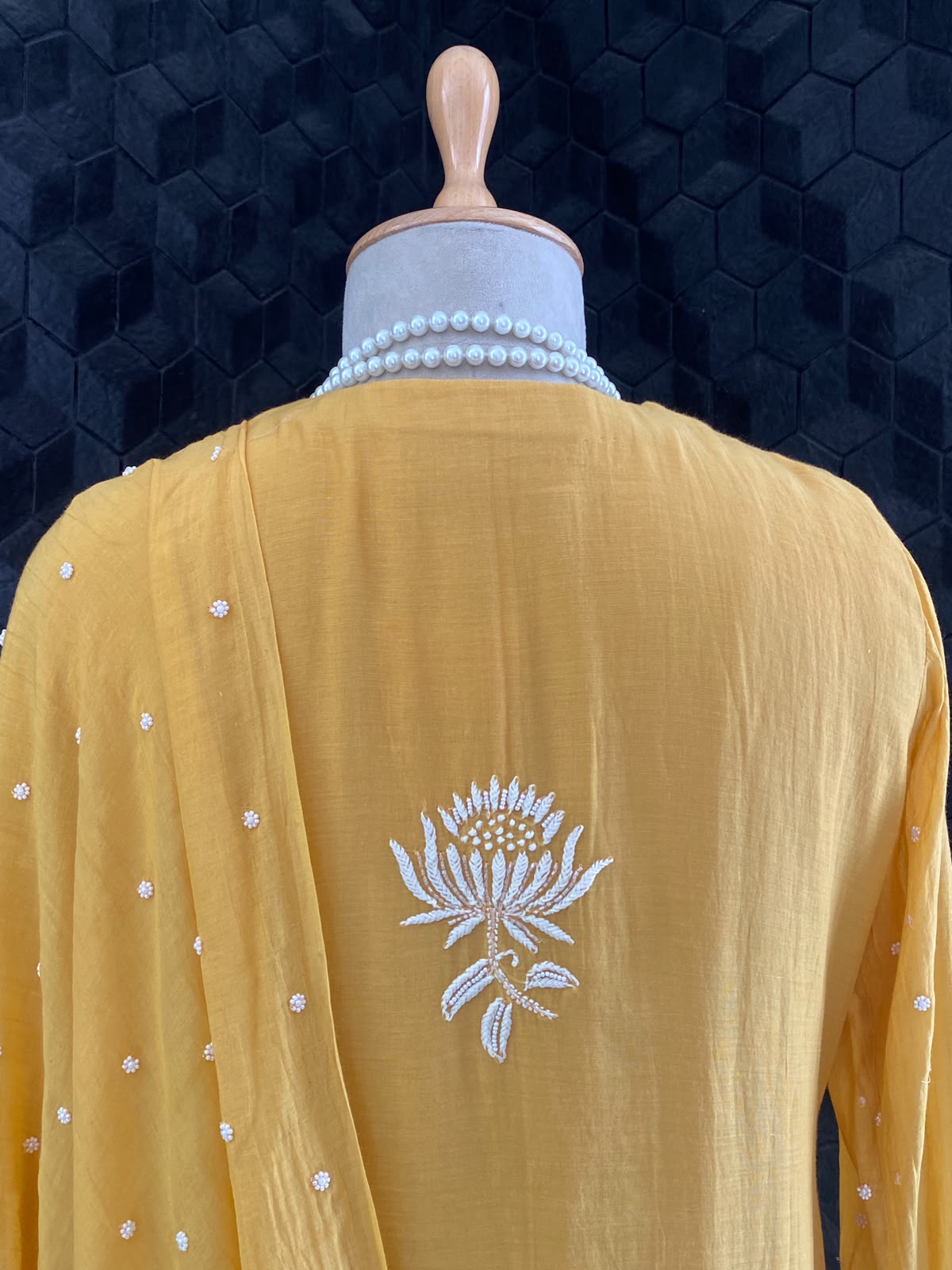 Mustard Mul Chanderi Chikankari Kurta Set