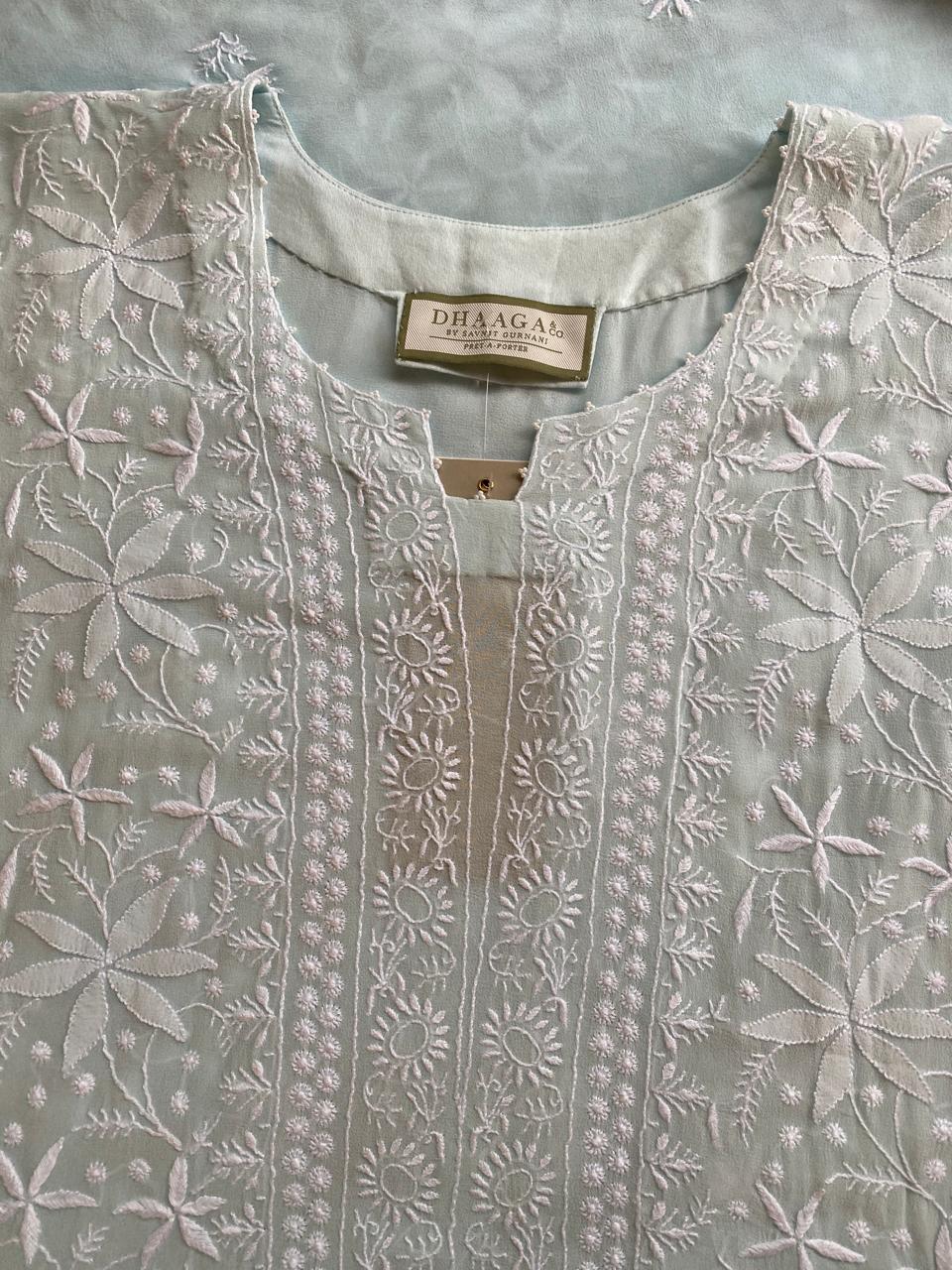sky blue georgette chikankari kurta set