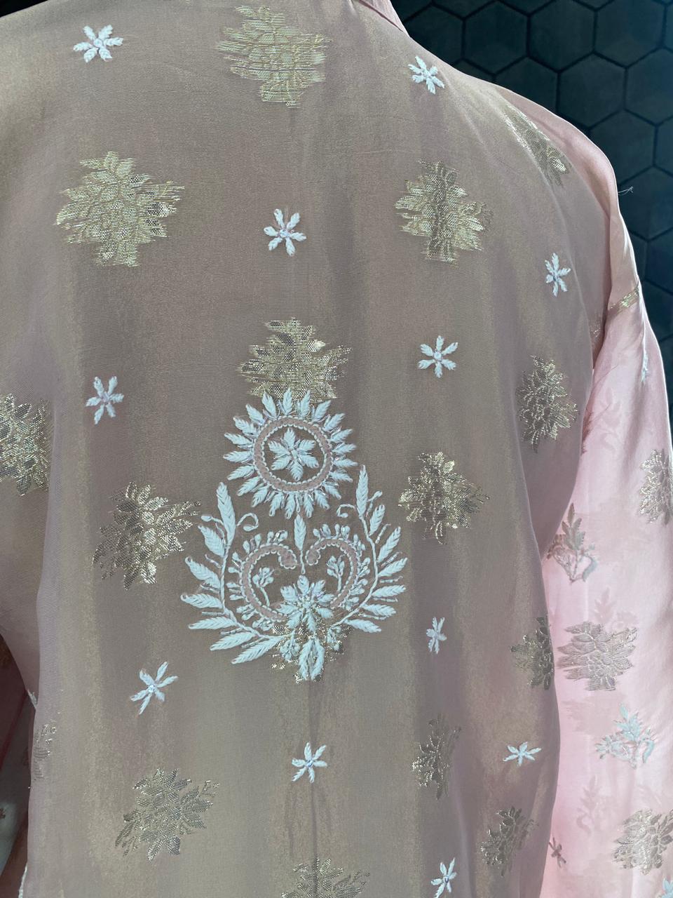 Pink Simmer Organza Chikankari Co-ord Set
