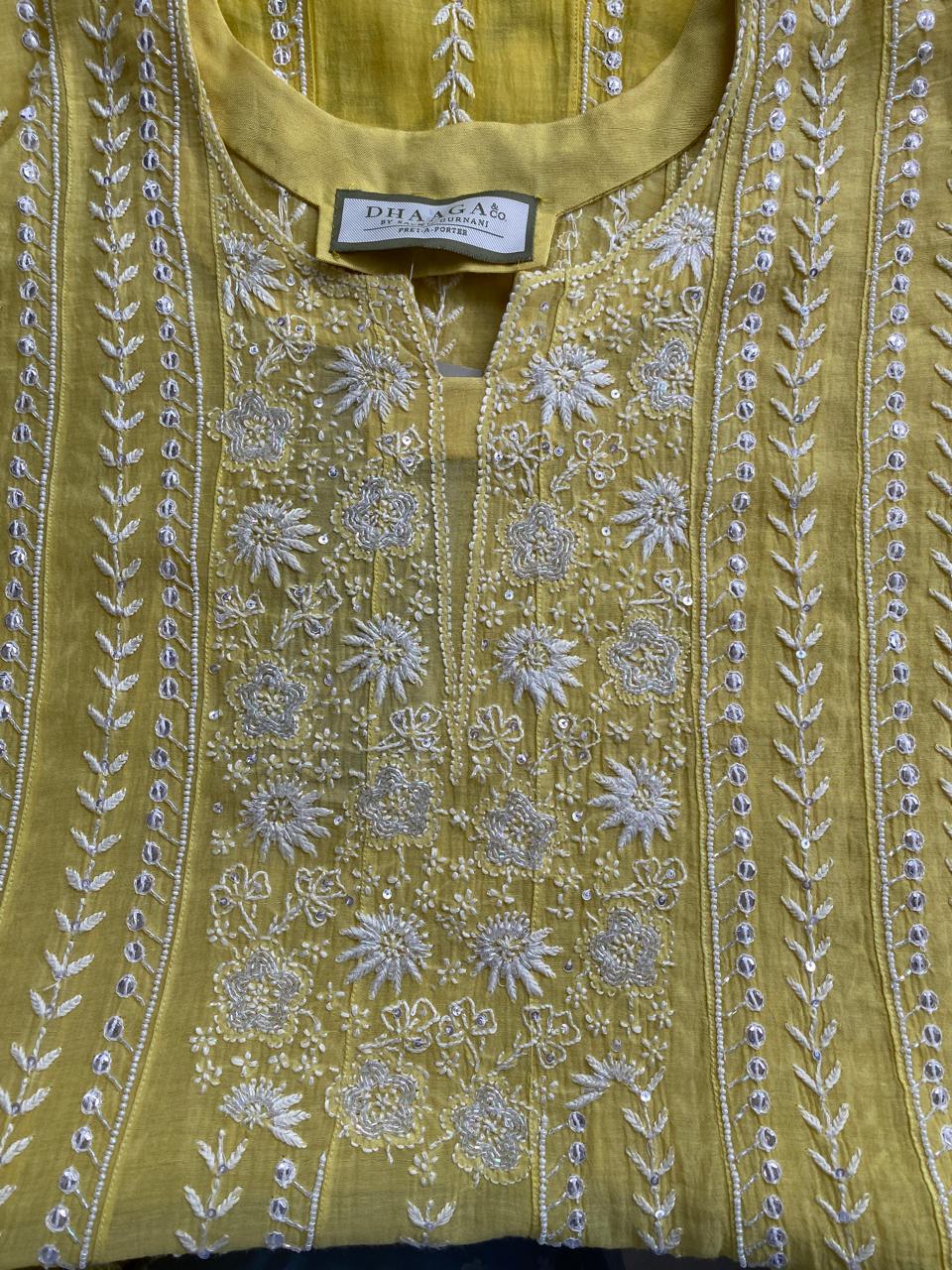 Yellow Mul Chanderi Anarkali kurta set
