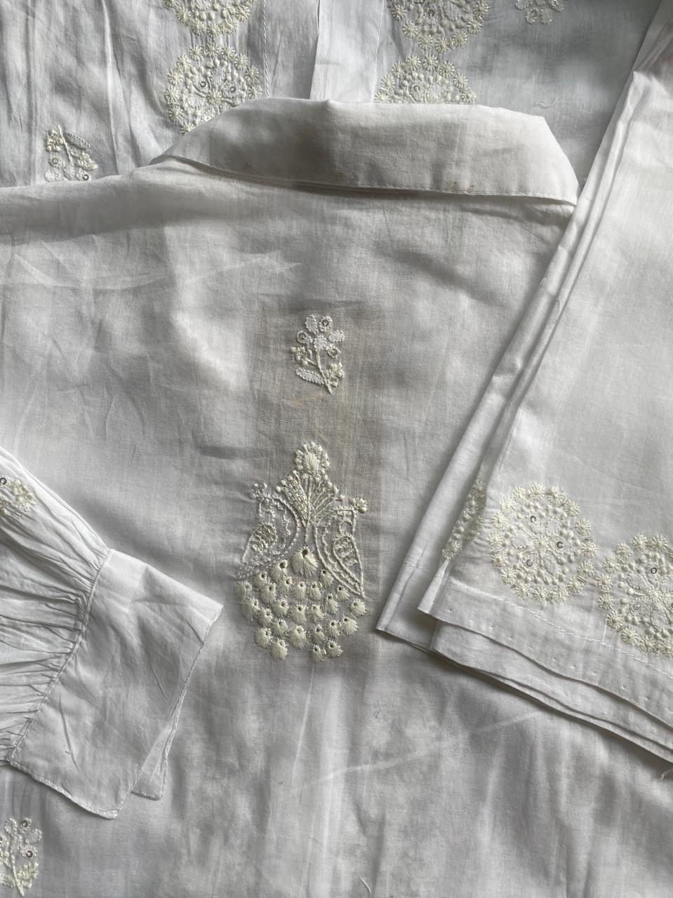 White mul CHANDERI Chikankari co-ord set