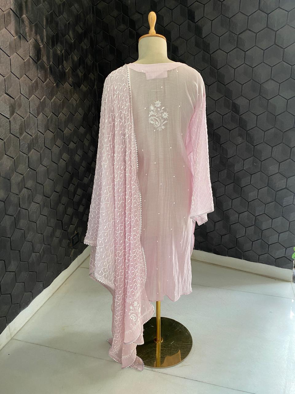 Lilac Mul Chanderi Chikankari Kurta Set