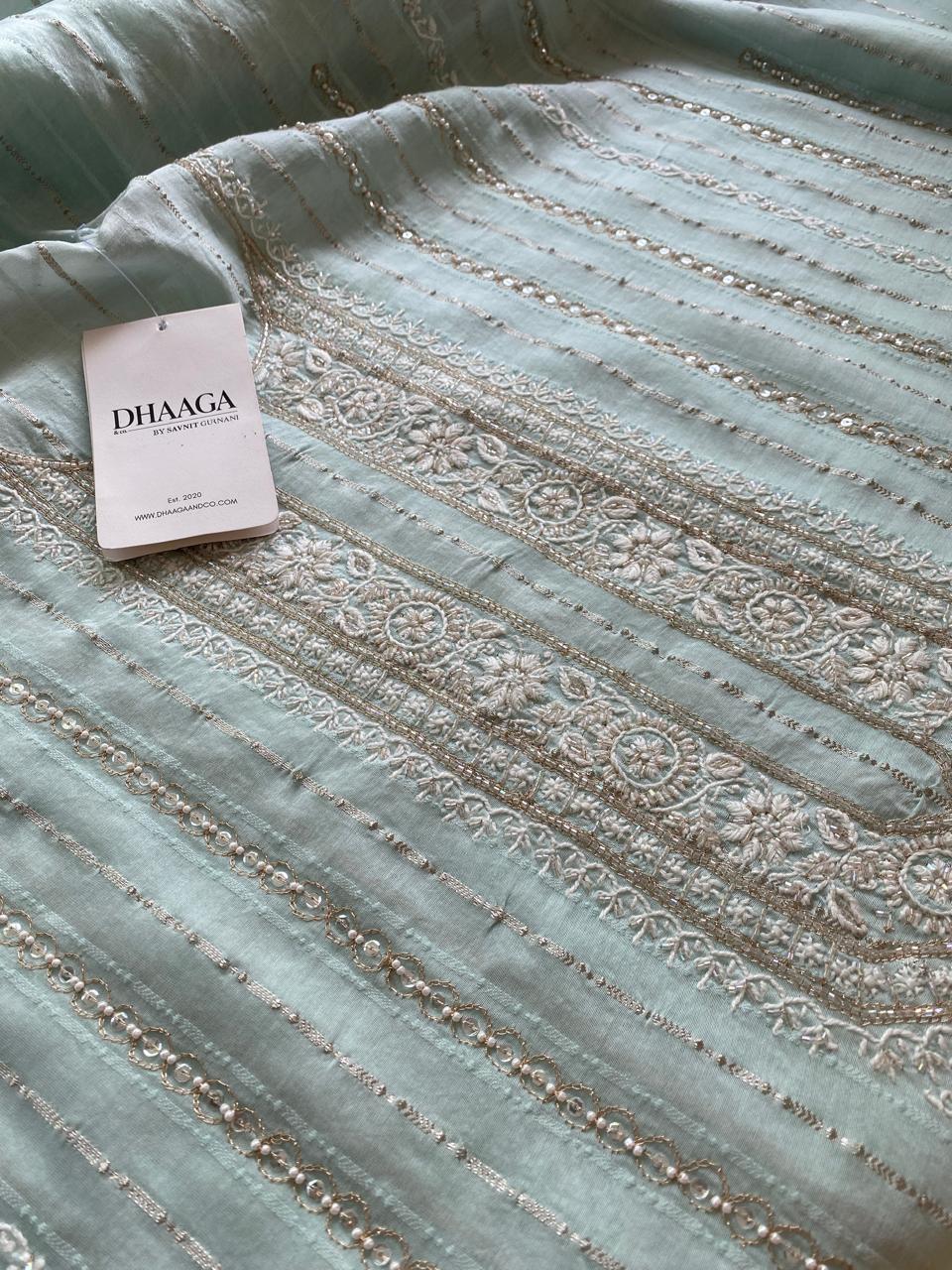 Sea Green Mul Chanderi with Zari and Cut Dana Work