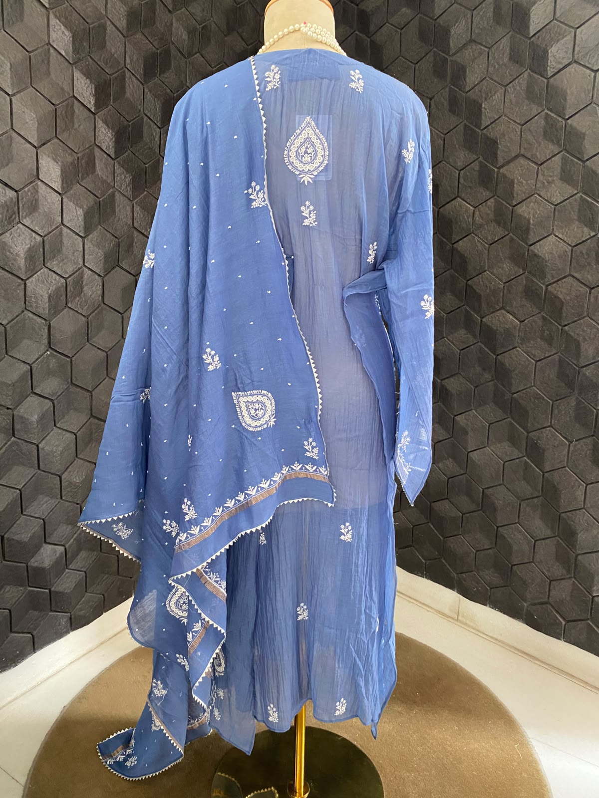 Cobalt Blue Mul Chanderi Chikankari Kurta Set