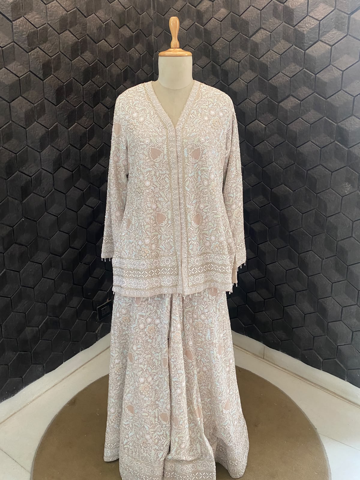 Ivory Georgette Chikankari Sharara Set