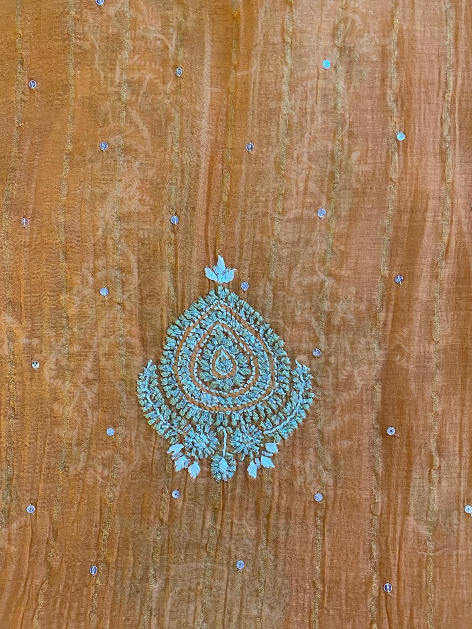 Orange Striped Mul chanderi Chikankari Kaftan
