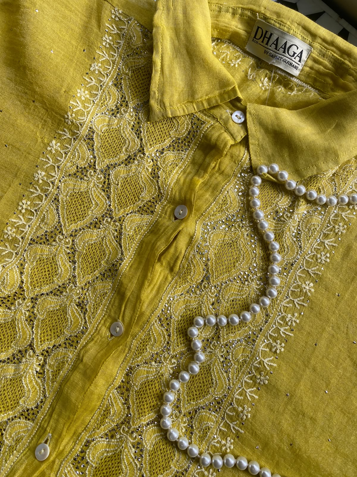 Yellow Golden tissue chikankari shirt
