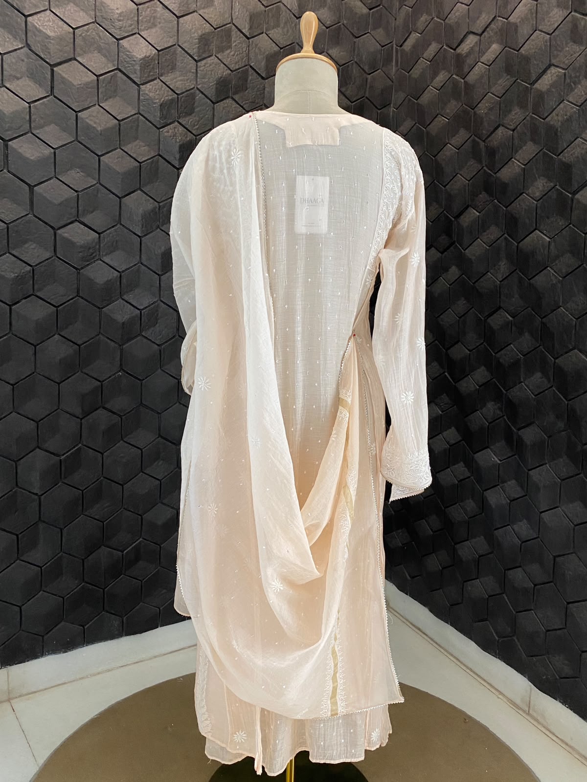 Peach Mul Chanderi Chikankari kurta set