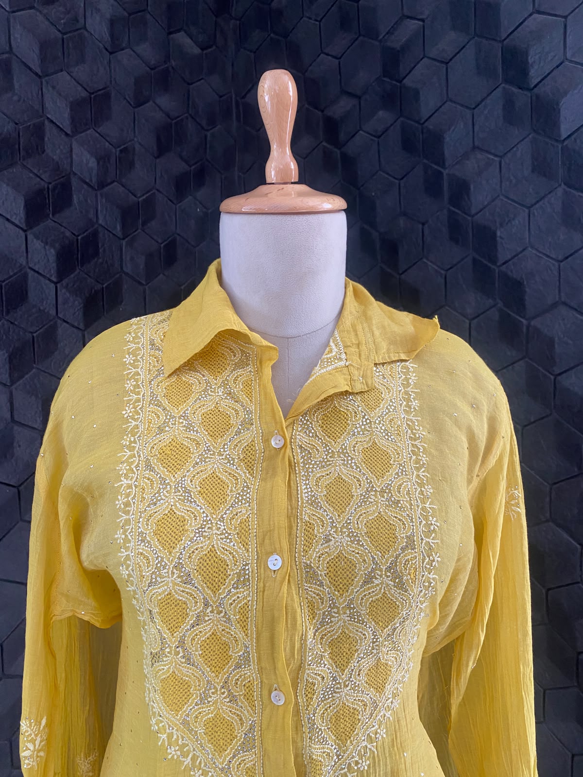 Lime Green Golden tissue chikankari shirt
