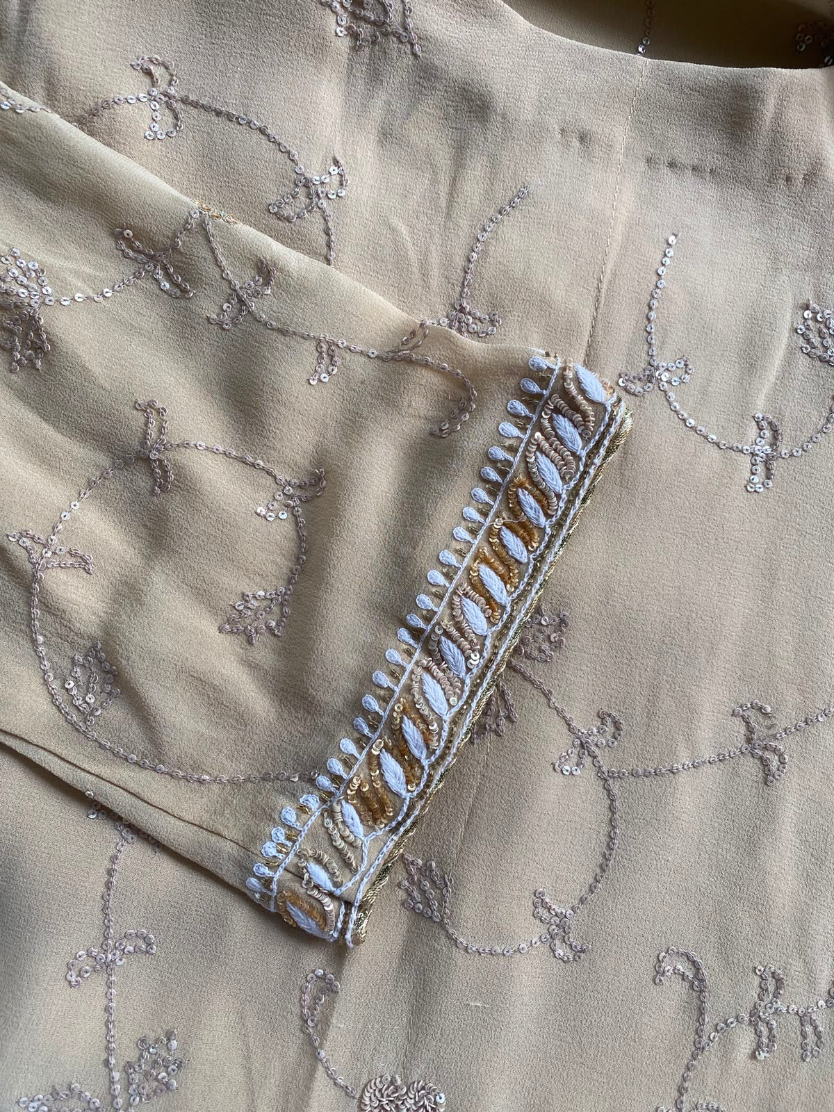 Beige Georgette Chikankari Kurta Set