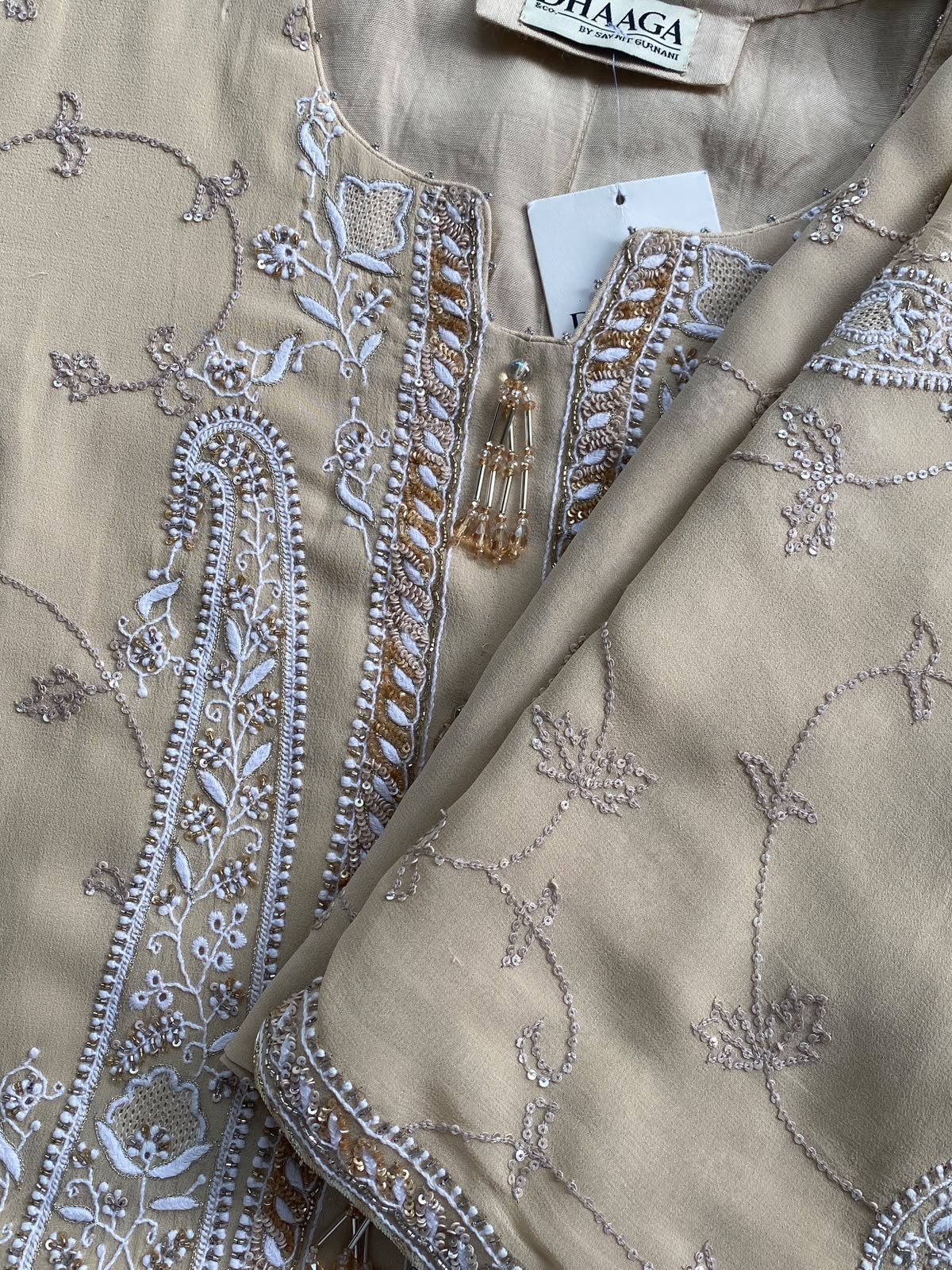 Beige Georgette Chikankari Kurta Set