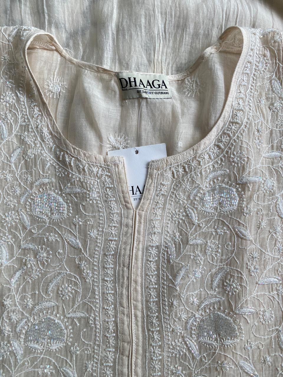 Beige Mul Chanderi Chikankari Kurta Set