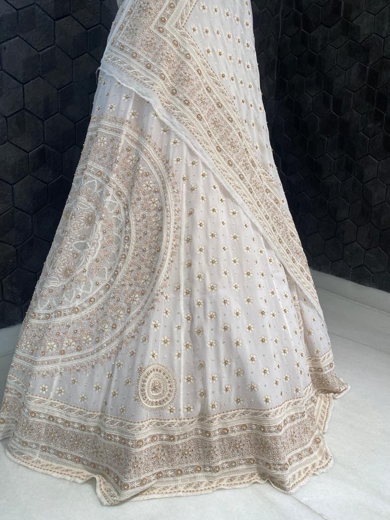 Ivory And Gold Chikankari and Zardozi Lehenga Set