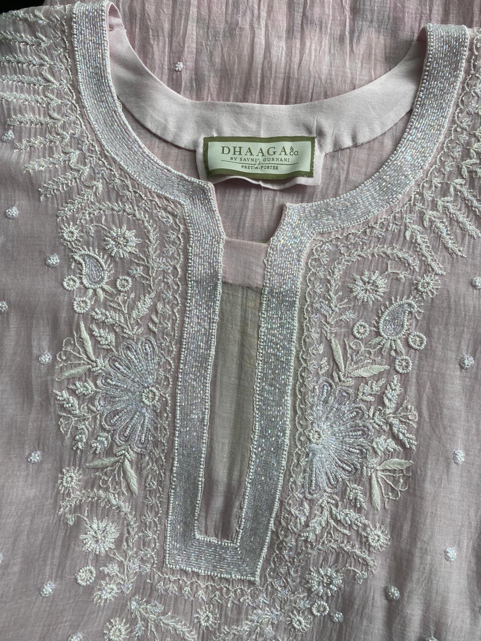 Lilac Mul Chanderi Chikankari Kurta Set