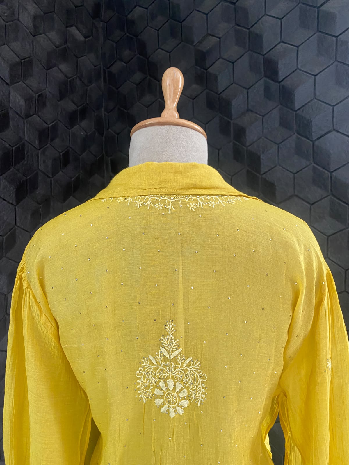 Lime Green Golden tissue chikankari shirt