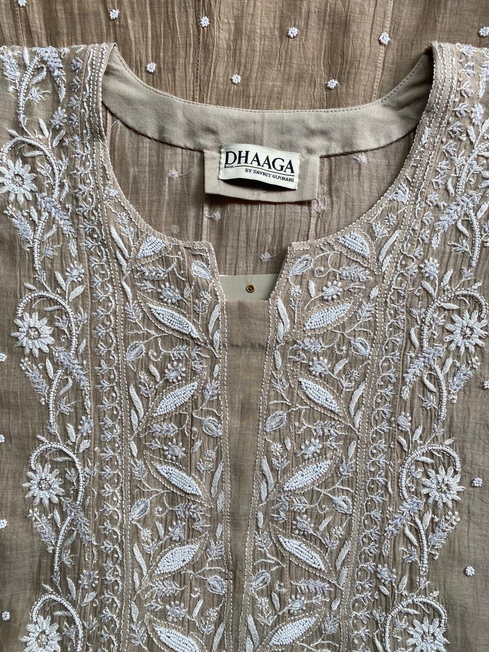 brown ombre mul chanderi chikankari kurta set