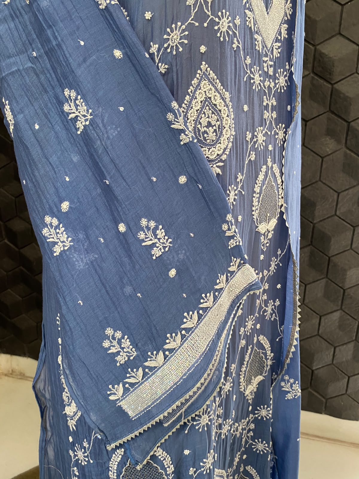 Cobalt Blue Mul Chanderi Chikankari Kurta Set