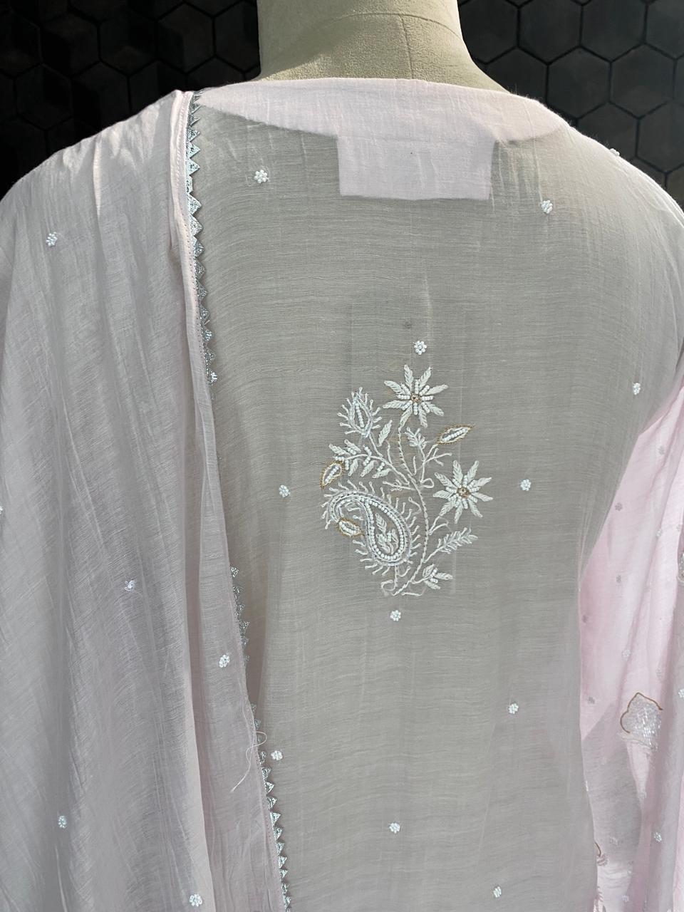 Lilac Mul Chanderi Chikankari Kurta Set