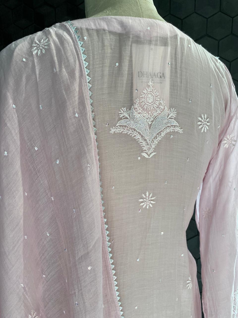 Lilac Mul chanderi Chikankari Kurta Set