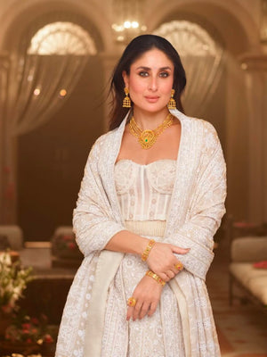 Kareena Kapoor Khan in our premium ivory and gold Chikankari Lehenga Set