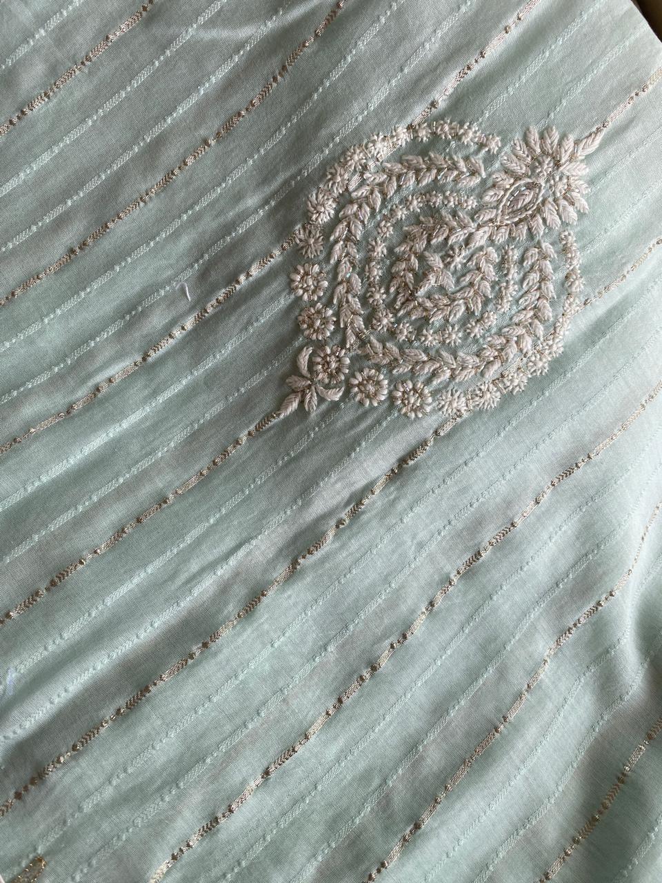 Sea Green Mul Chanderi with Zari and Cut Dana Work