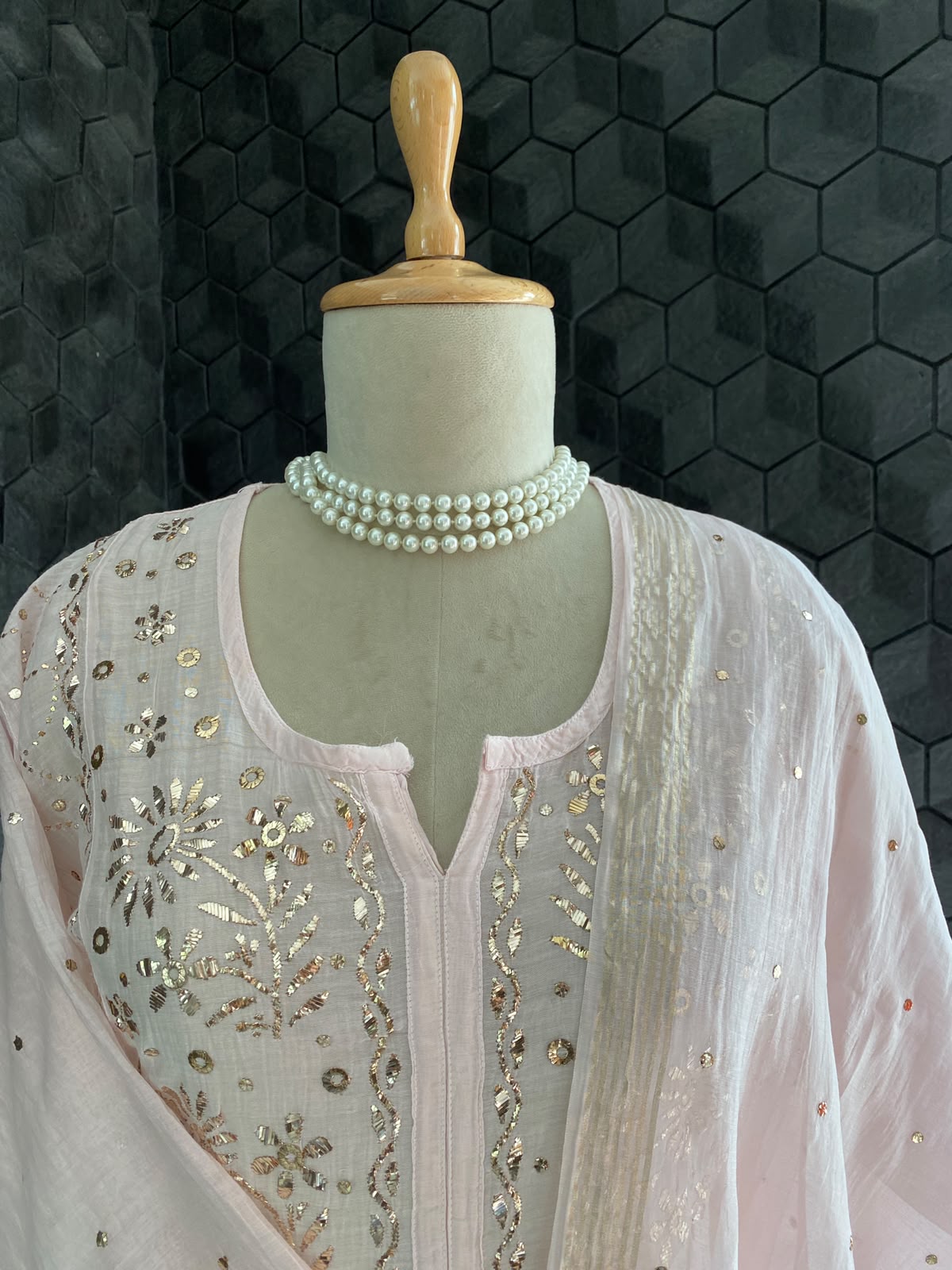Baby Pink Mul Chanderi Mukaish kurta set