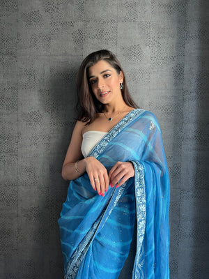 Sukhmani Gambhir in our Blue Chikankari leheriya saree