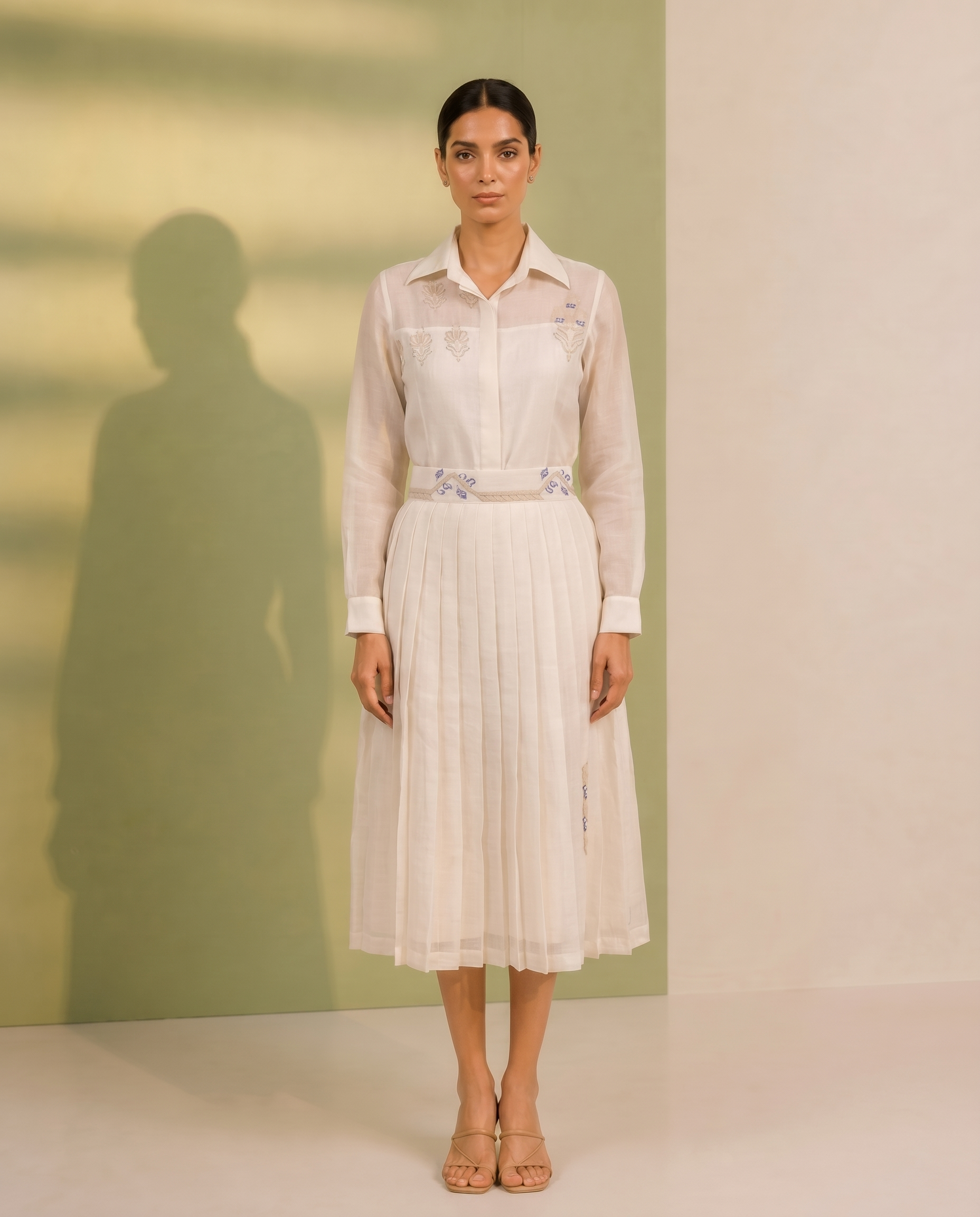 Chikankari Shirt and Skirt Set with Statement Contemporary Motifs
