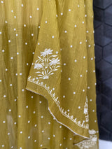 Lime Green Soft Chanderi Lotus Design Suit Set