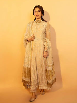 Bhumi Pednekar in our gold tissue a-line kurta with signature sequins dupatta