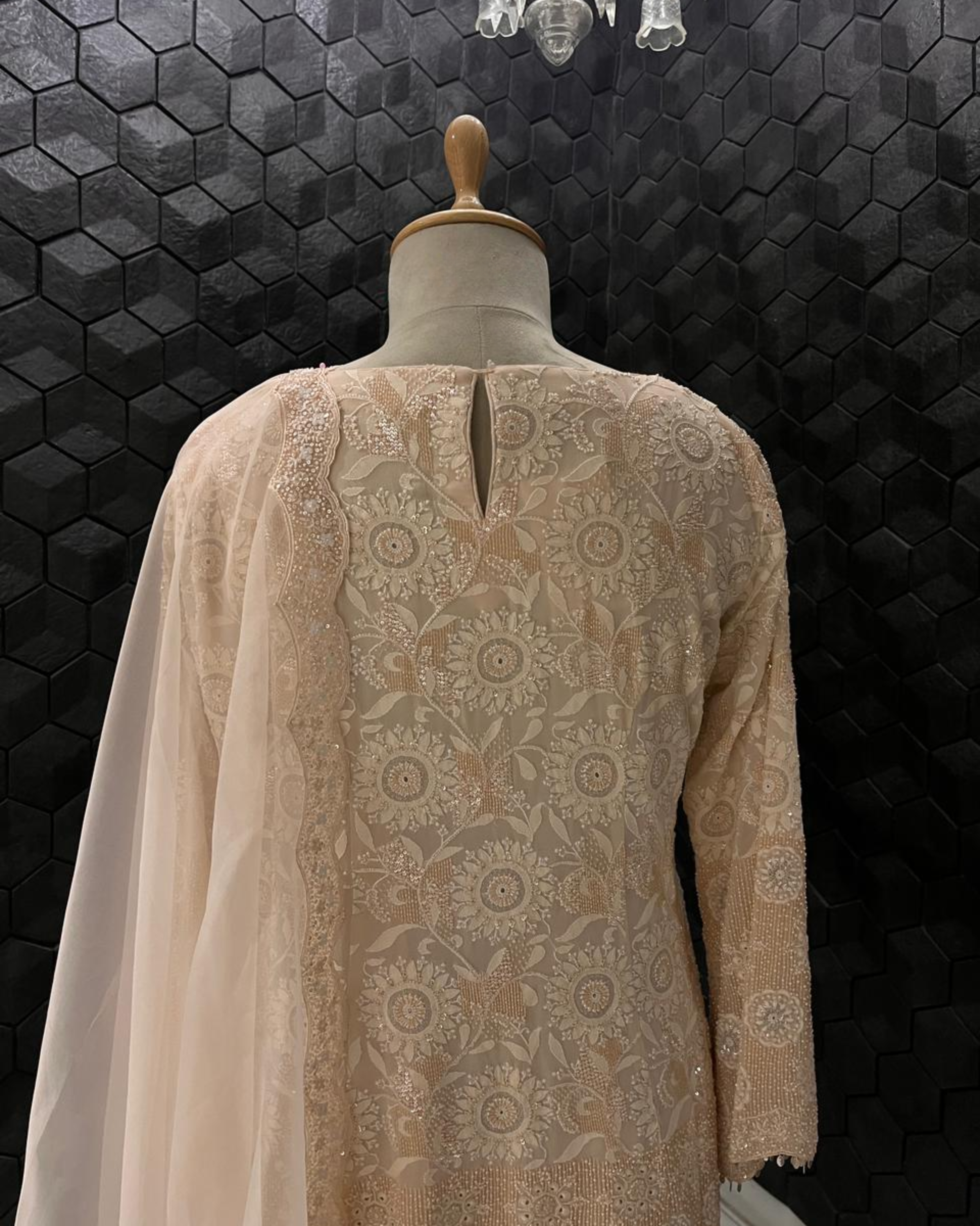 Peach Georgette Floral Sharara Set