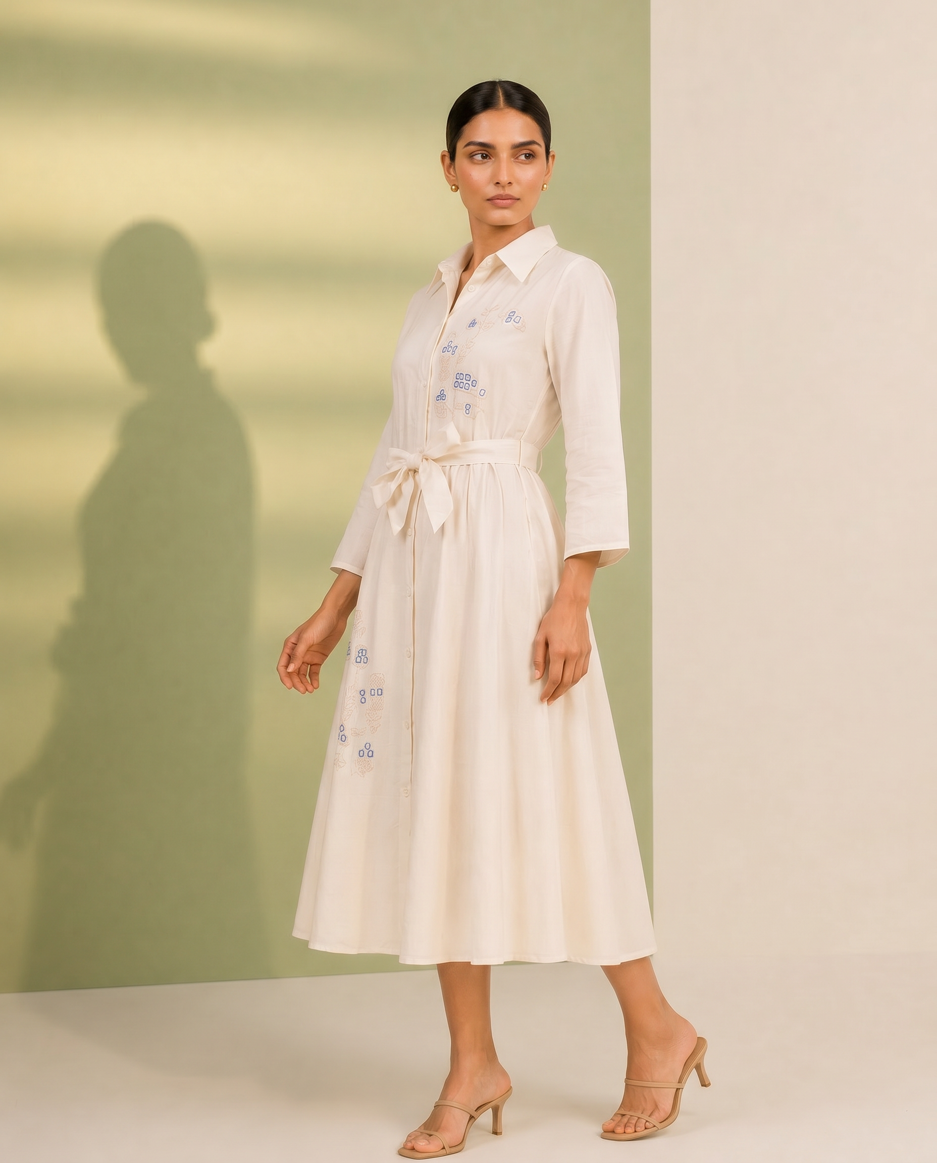 Chanderi Chikankari Shirt Dress with Contemporary Motifts