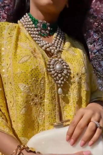 Masoom Minawala signature yellow chikanakari lehenga