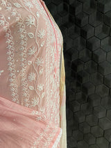 Pink soft chanderi kurta set with tie-dye dupatta