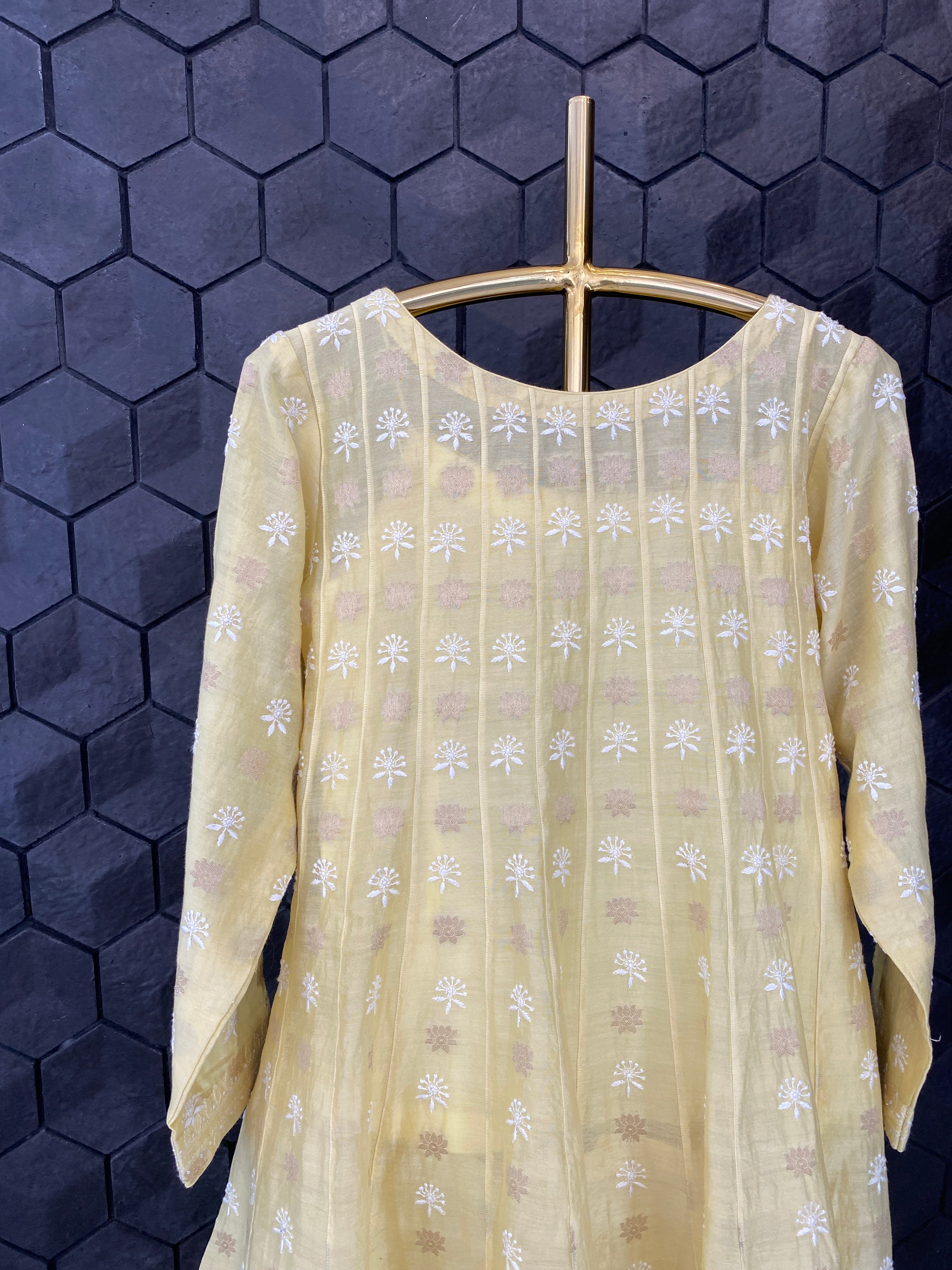 Yellow chanderi chikankari co-ord set