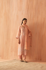 Pink Tissue Pearl Chikankari Embroidered Kurta Set