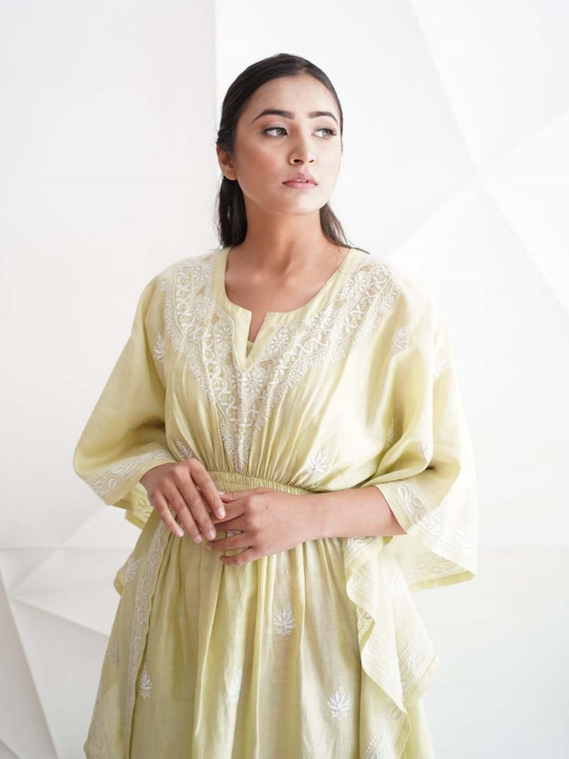 Chanderi Kaftan With Chikankari Embroidery