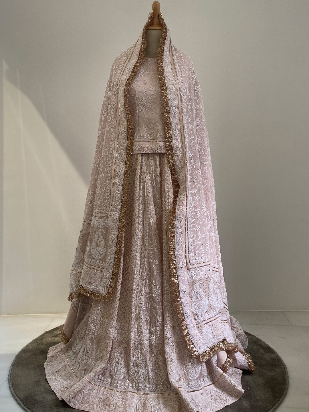 Pink chikankari and mukaish lehenga set