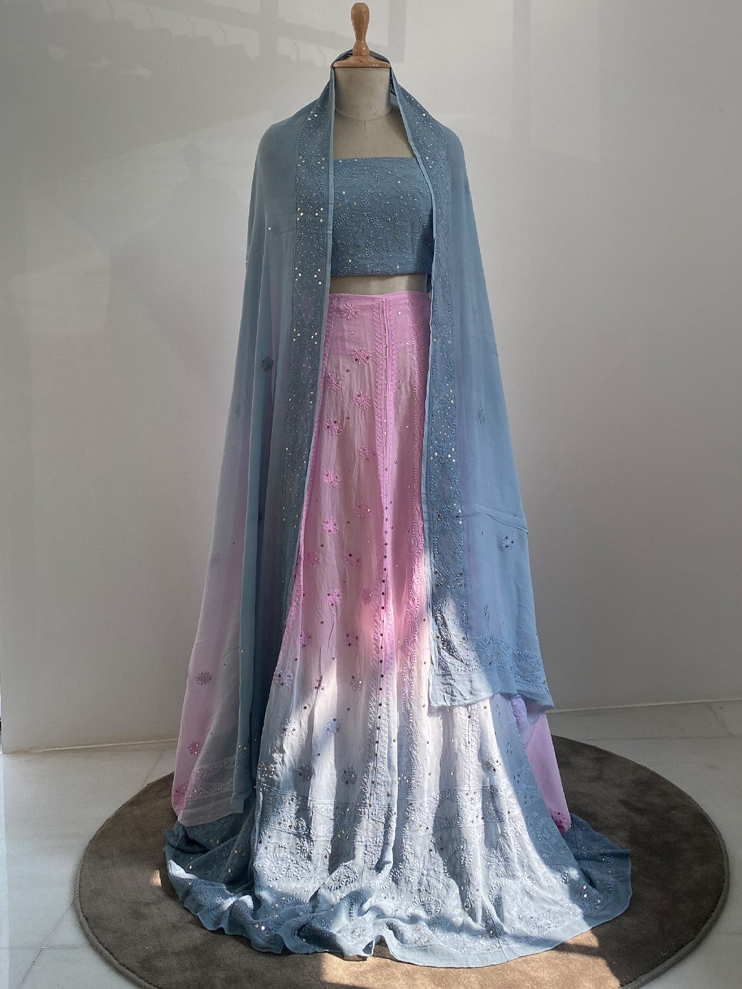 Ombre Chikanakri and Mukaish Lehenga Set