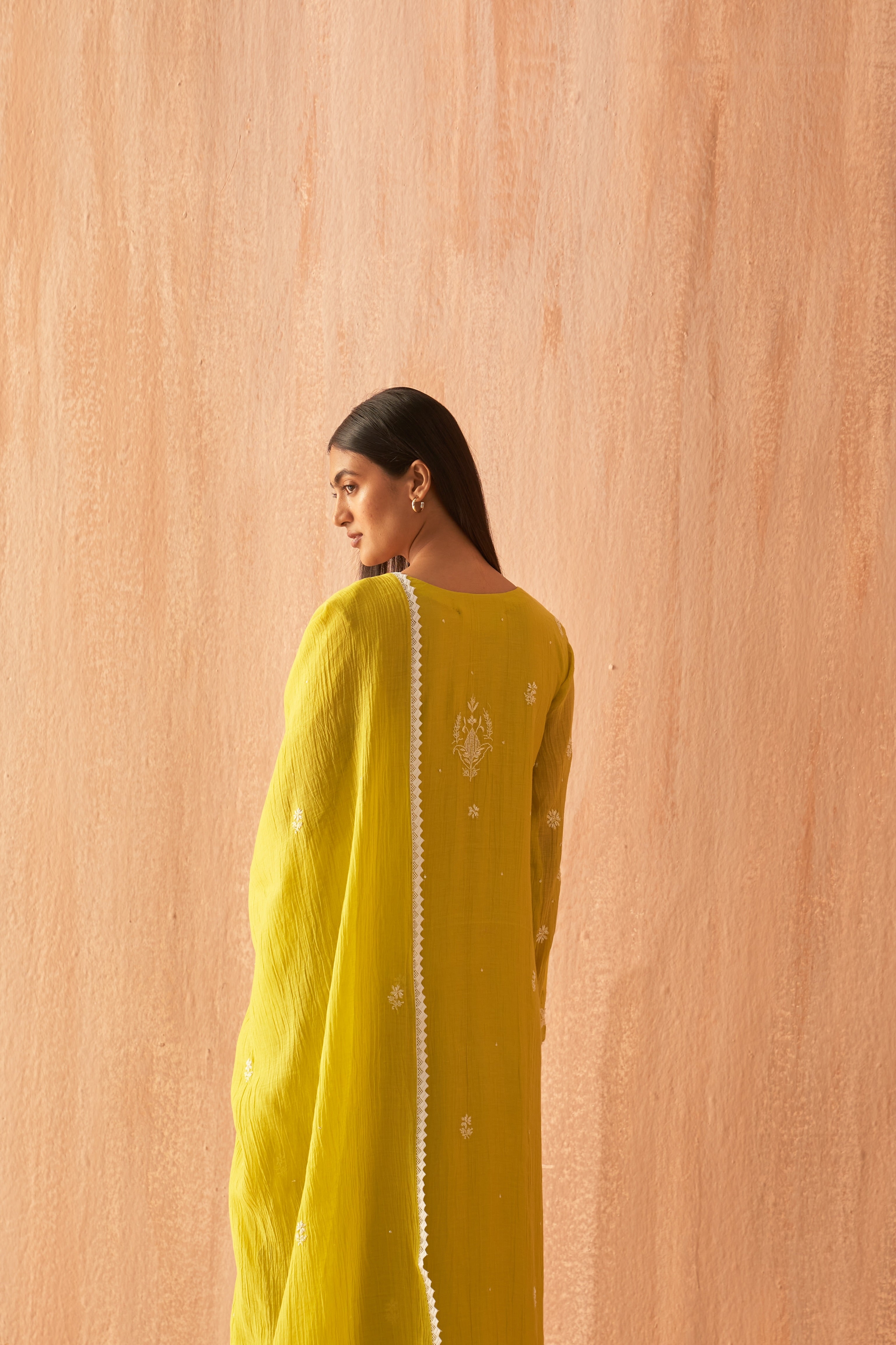 Lime green Mul chanderi Straight kurta set