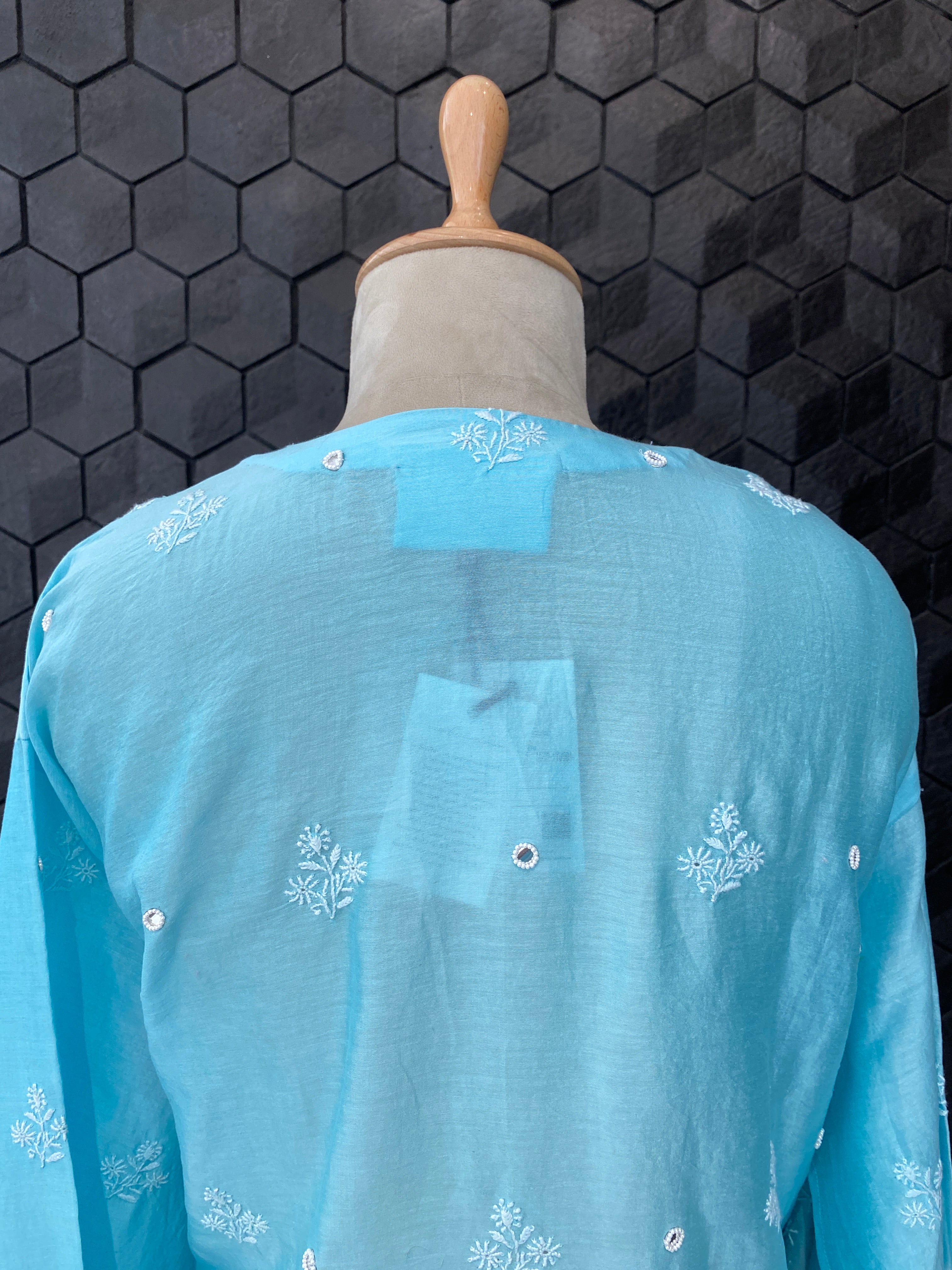 Sky Blue Chanderi Chikankari Kurta Set