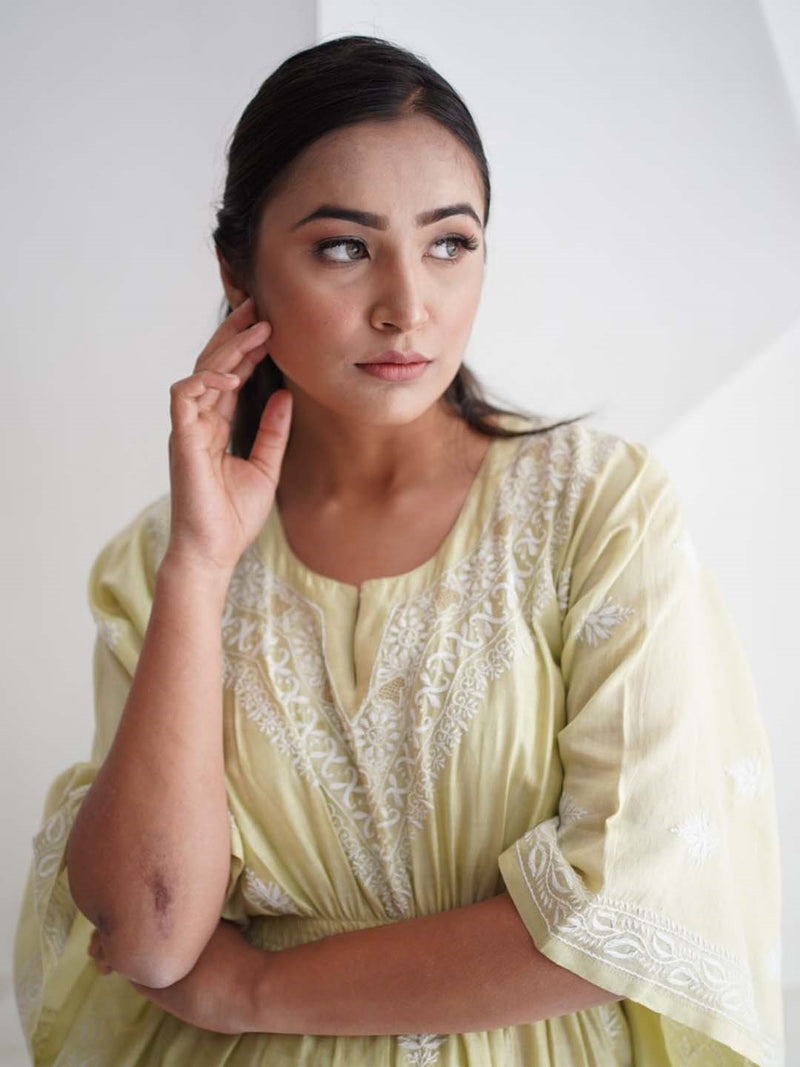Chanderi Kaftan With Chikankari Embroidery