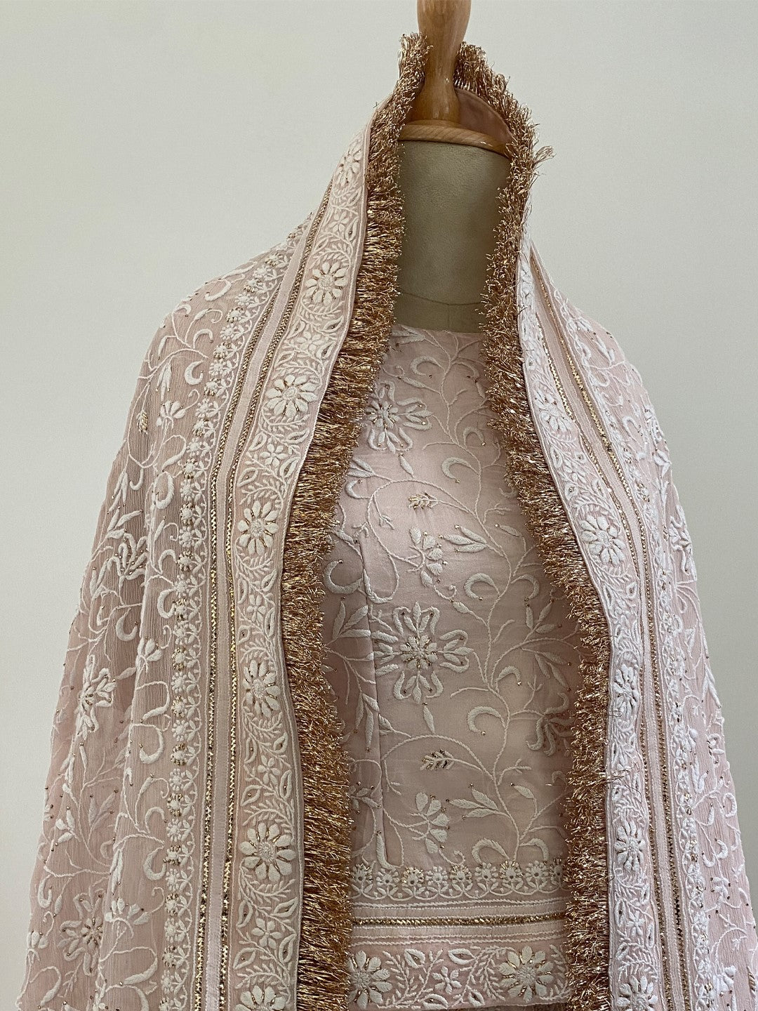 Pink chikankari and mukaish lehenga set