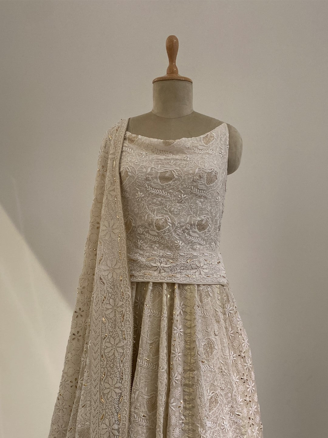 Ivory Organza chikankari lehenga set