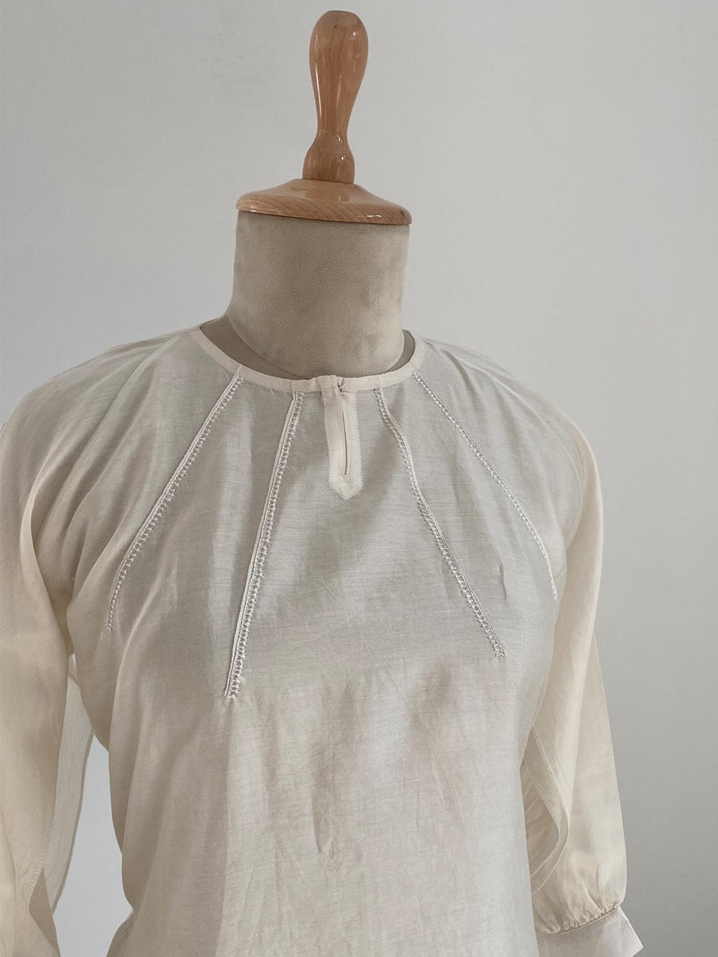 White chikankari shirt with cuffed sleeves