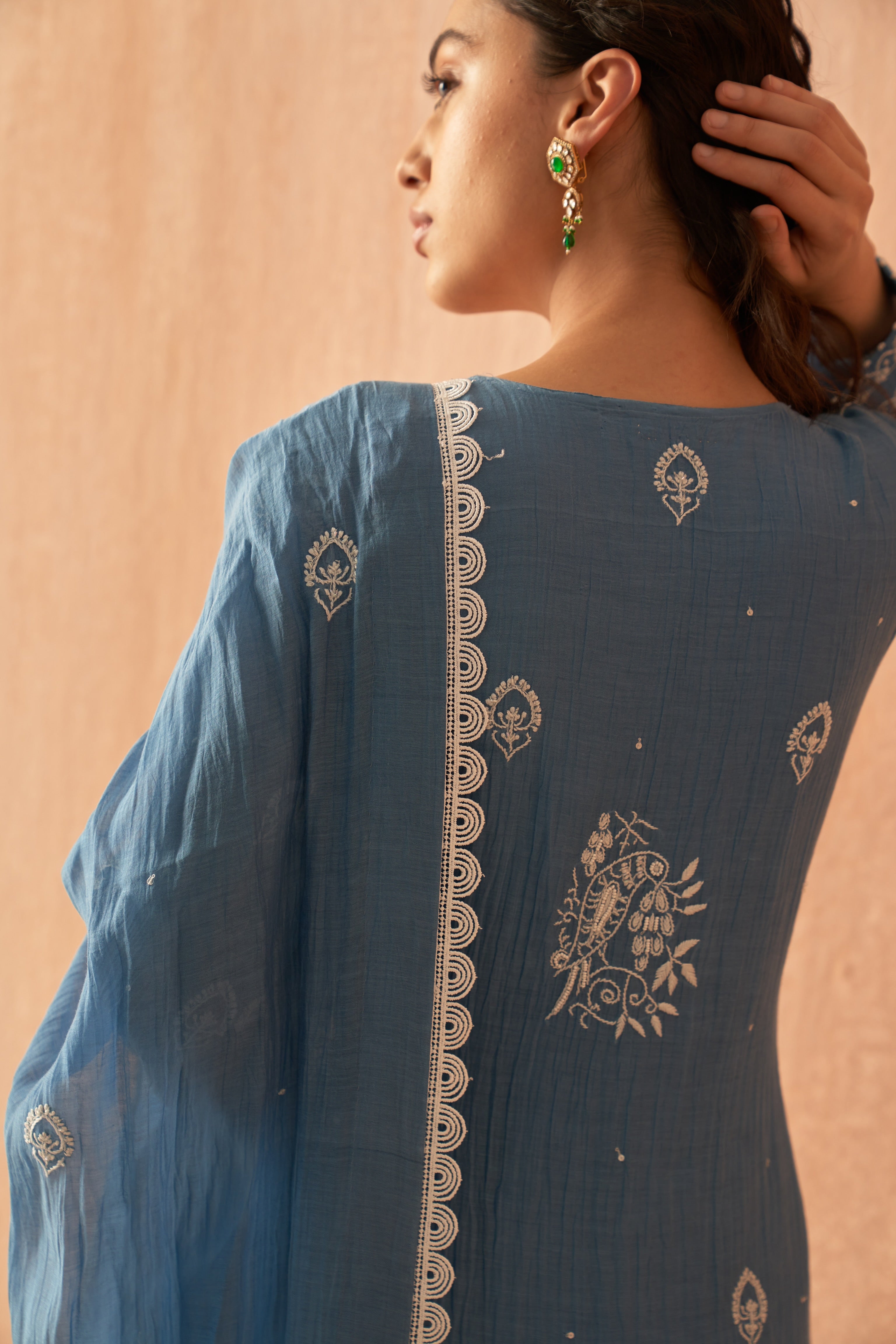 Cobalt Blue Mul chanderi chikankari kurta set