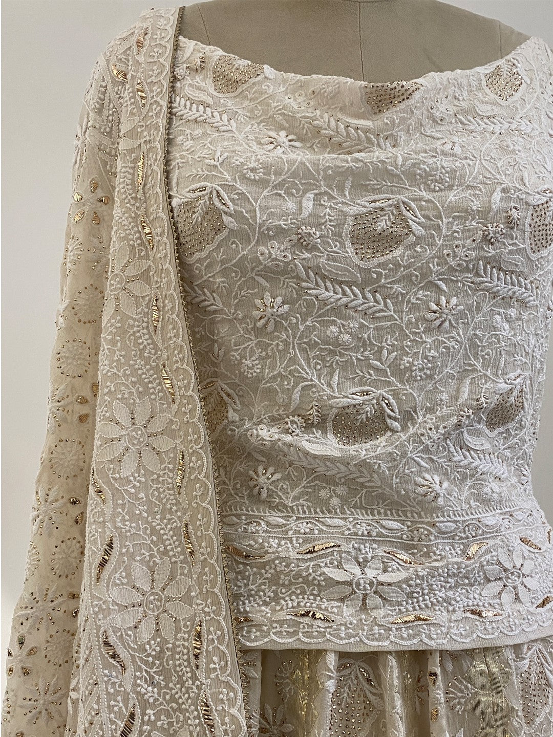 Ivory Organza chikankari lehenga set