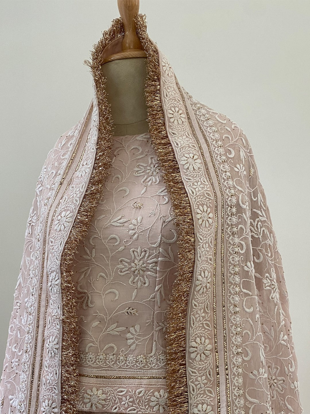 Pink chikankari and mukaish lehenga set