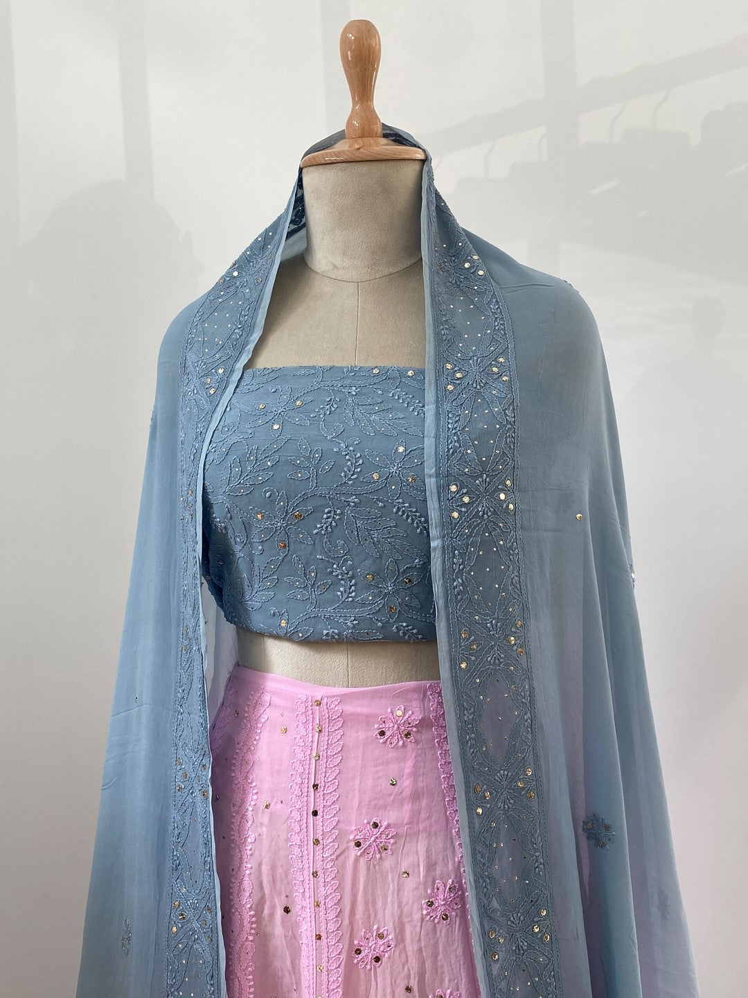 Ombre Chikanakri and Mukaish Lehenga Set