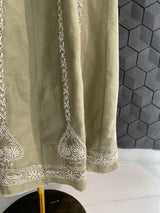 Olive green Chanderi Anarkali suit set with keyhole detailing